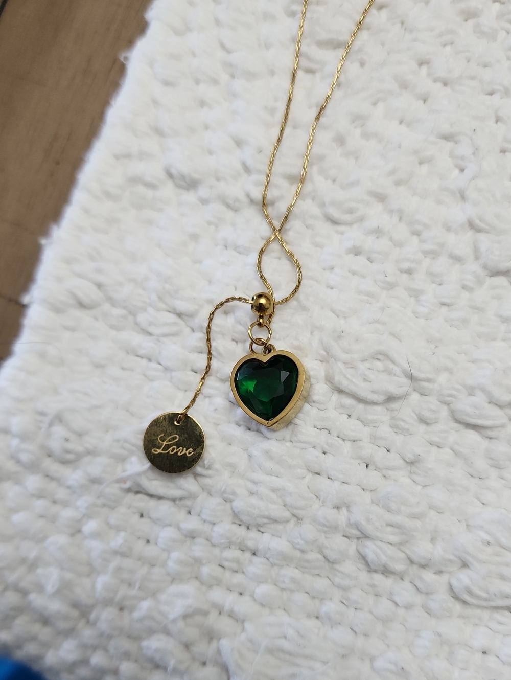 1pc Stainless Steel Emerald Diamond Heart Shape Adjustable Necklace For Women.
